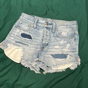 American Eagle Blue Jean Ripped High Waisted Shorts